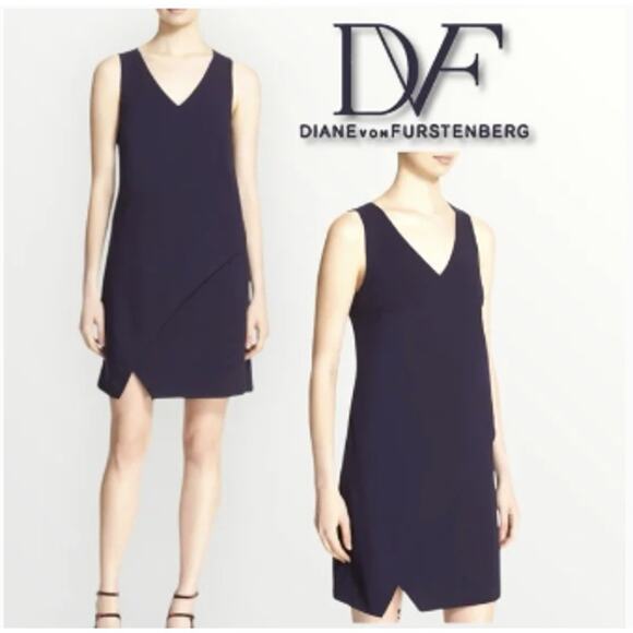 Diane Von Furstenberg Dresses & Skirts - DVF Diane von Furstenberg Womens V-Neck Shift Dress 4 Navy Sleeveless Chic